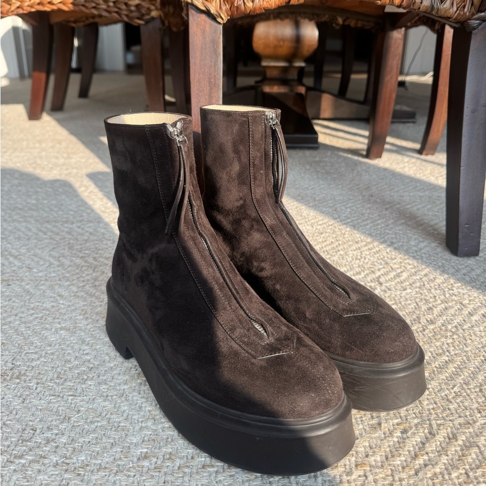 The Row Brown Suede Platform Ankle Boots